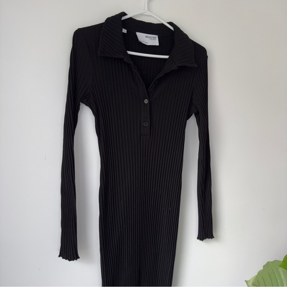 Selected Femme Black Ribbed Maxi Dress - Picture 2 of 10